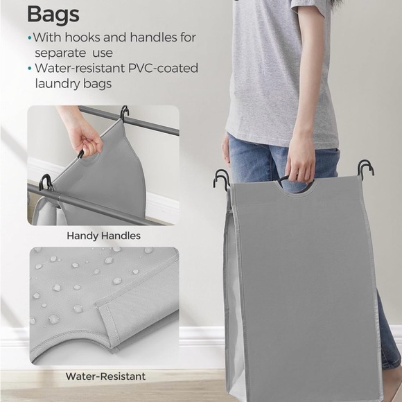 3-Section Laundry Sorter, Laundry Basket with Wheels, Laundry Hamper with 3 Bags - Picture 7 of 8